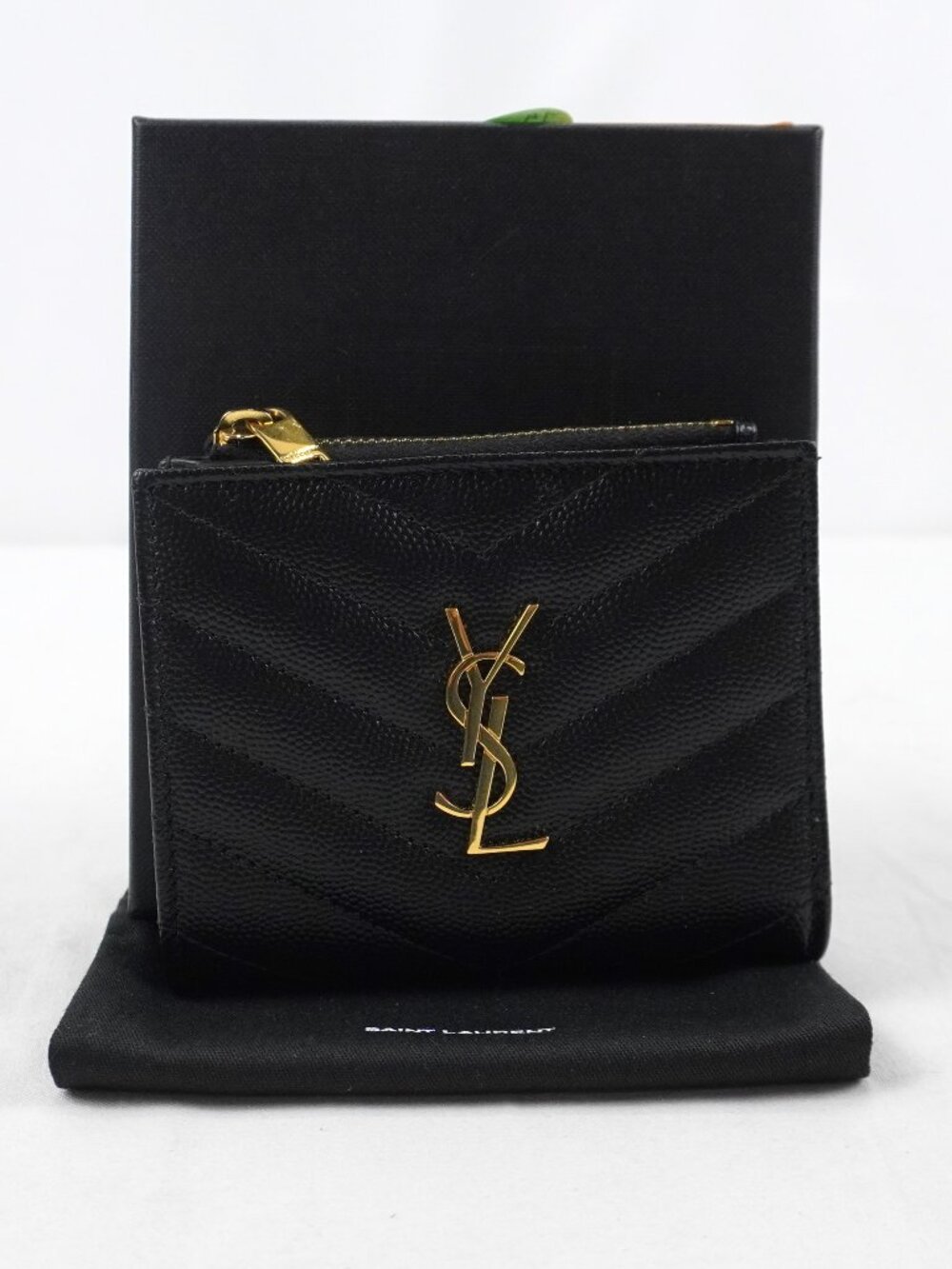 Saint Laurent Cassandre Matelasse Bi-Fold Wallet In Grain Black Leather - NWT
